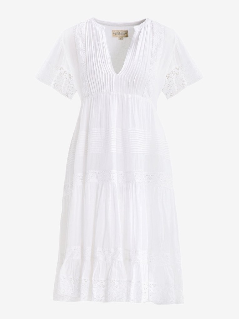 Denim & Supply Ralph Lauren White Lace Tiered Dress L Boho Cottagecore Midi